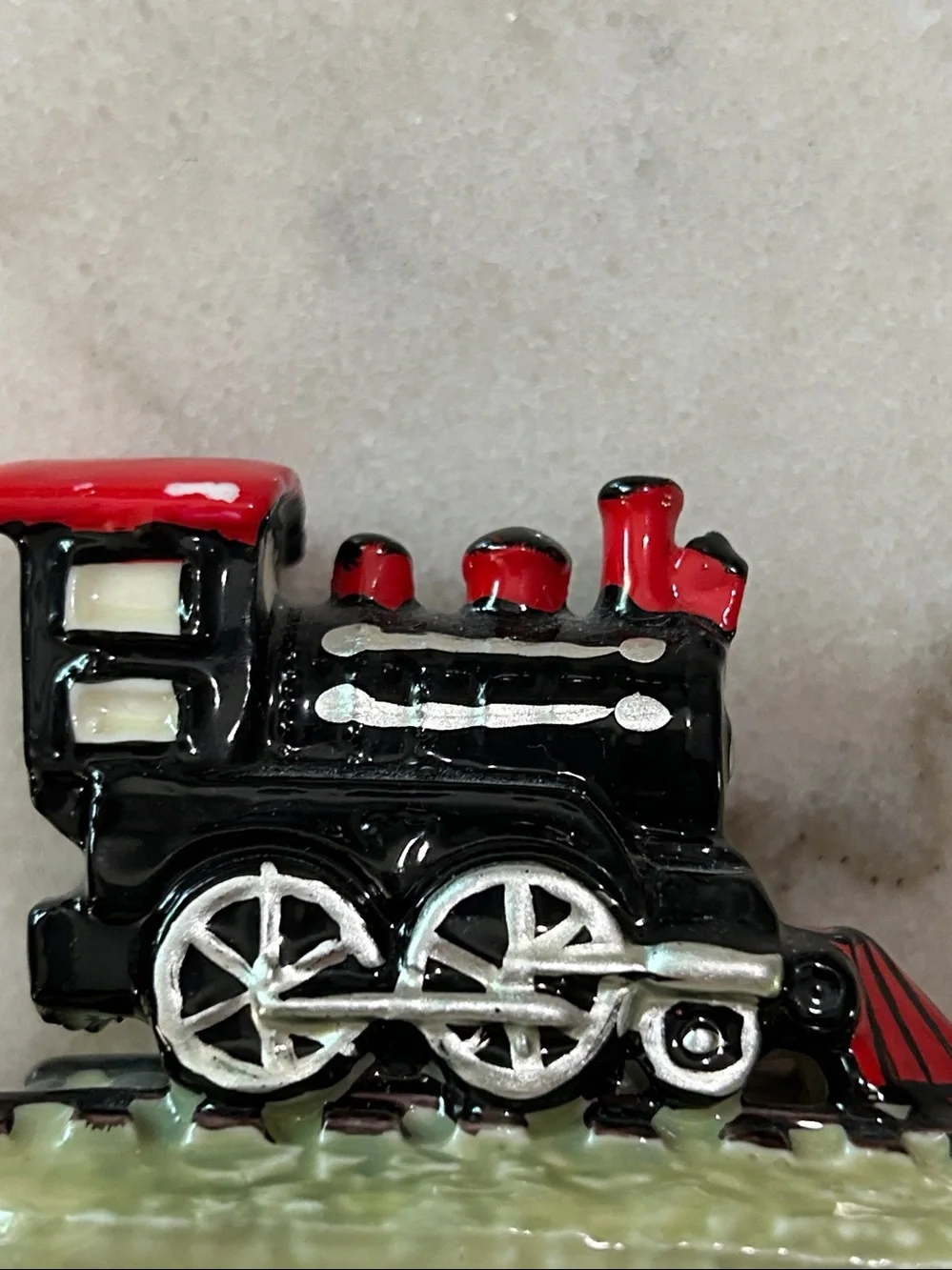 Vintage Hand Painted Porcelain Railway Steam Engine Hinged Trinket Box Train